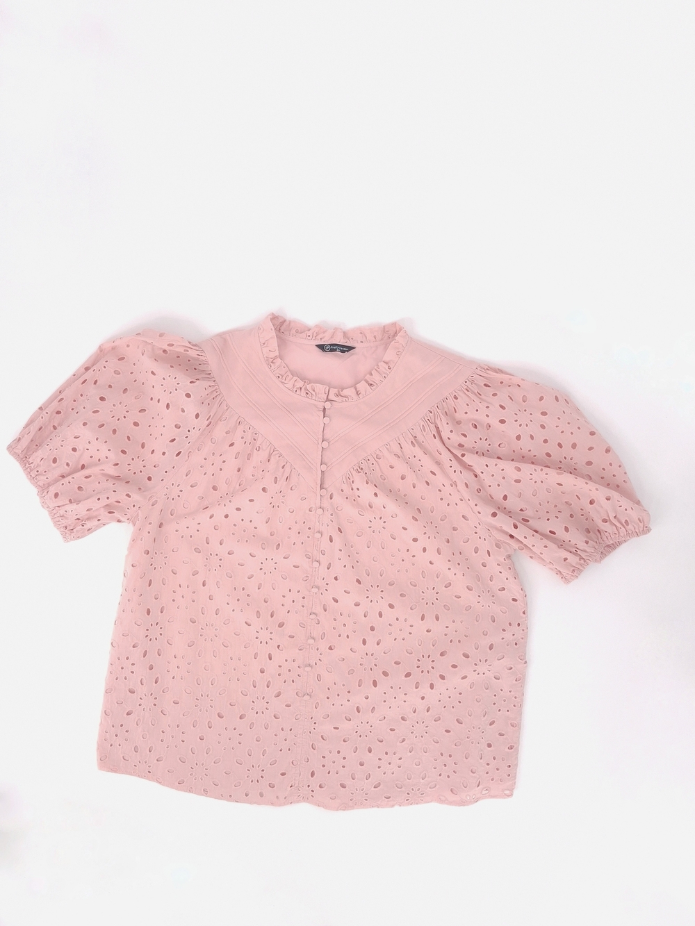 ✨PrettyGarden Pink Eyelet Puff Sleeve Button Front Blouse Top XXL✨